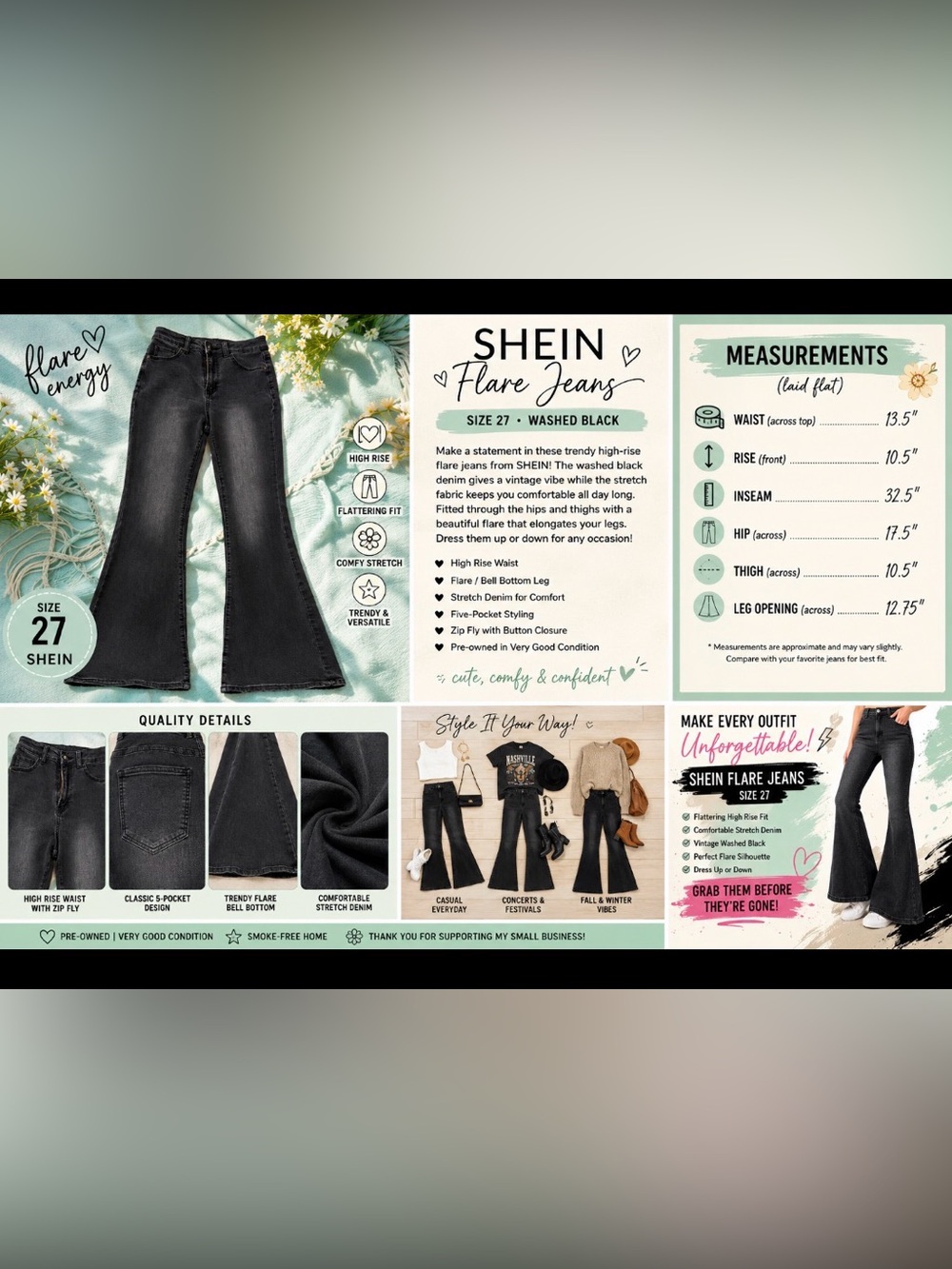 SHEIN Black High-Rise Flare Wide-Leg Jeans